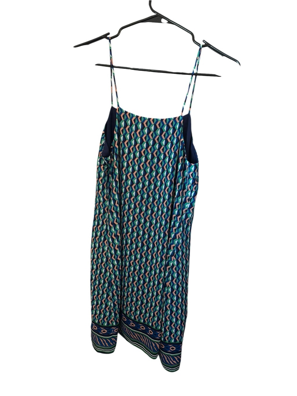 Maeve Silk Blue Teal Geometric Slip Maxi Dress - Picture 4 of 5